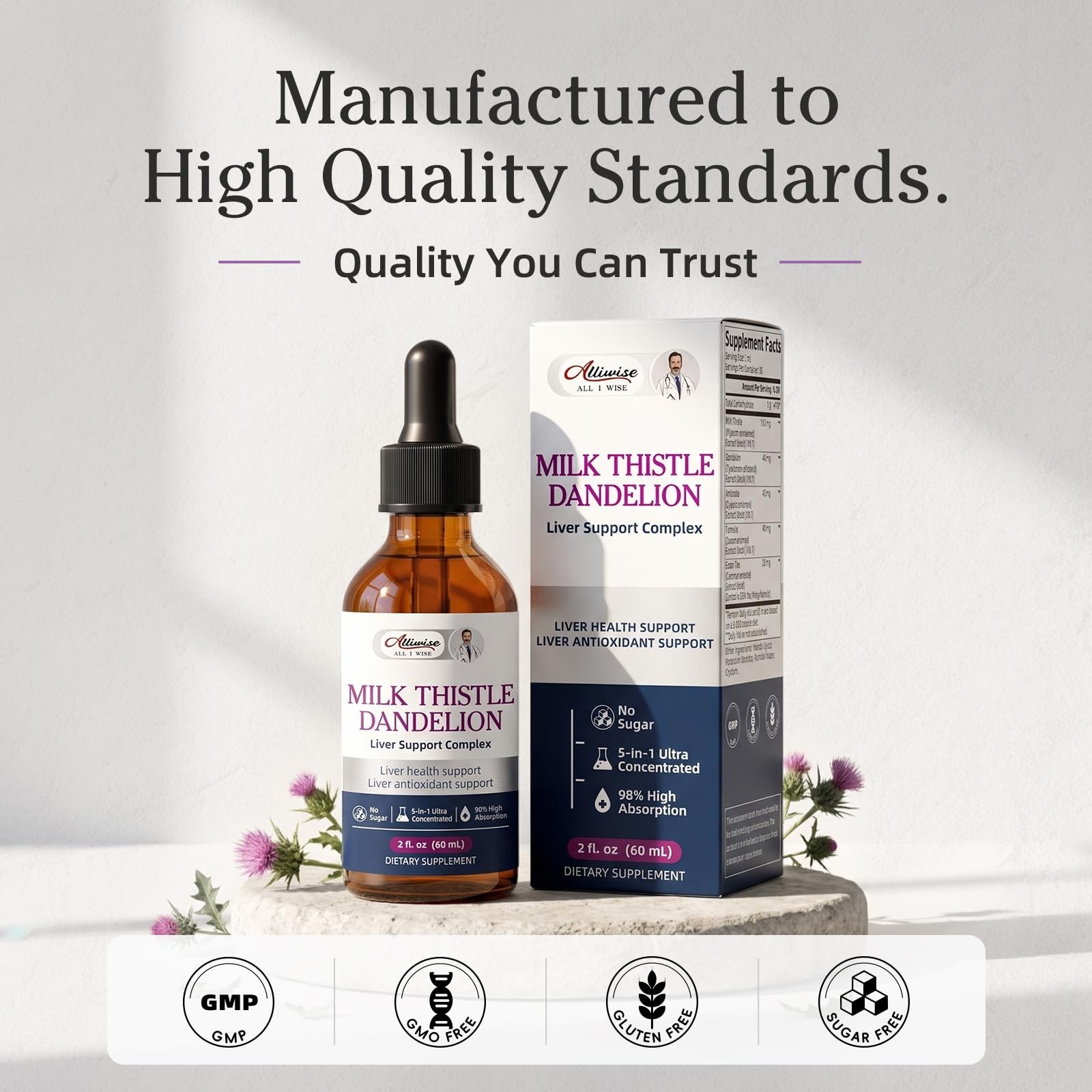 Liver Health Support Drops – Milk Thistle & Dandelion Root Extract, Detox & Clea