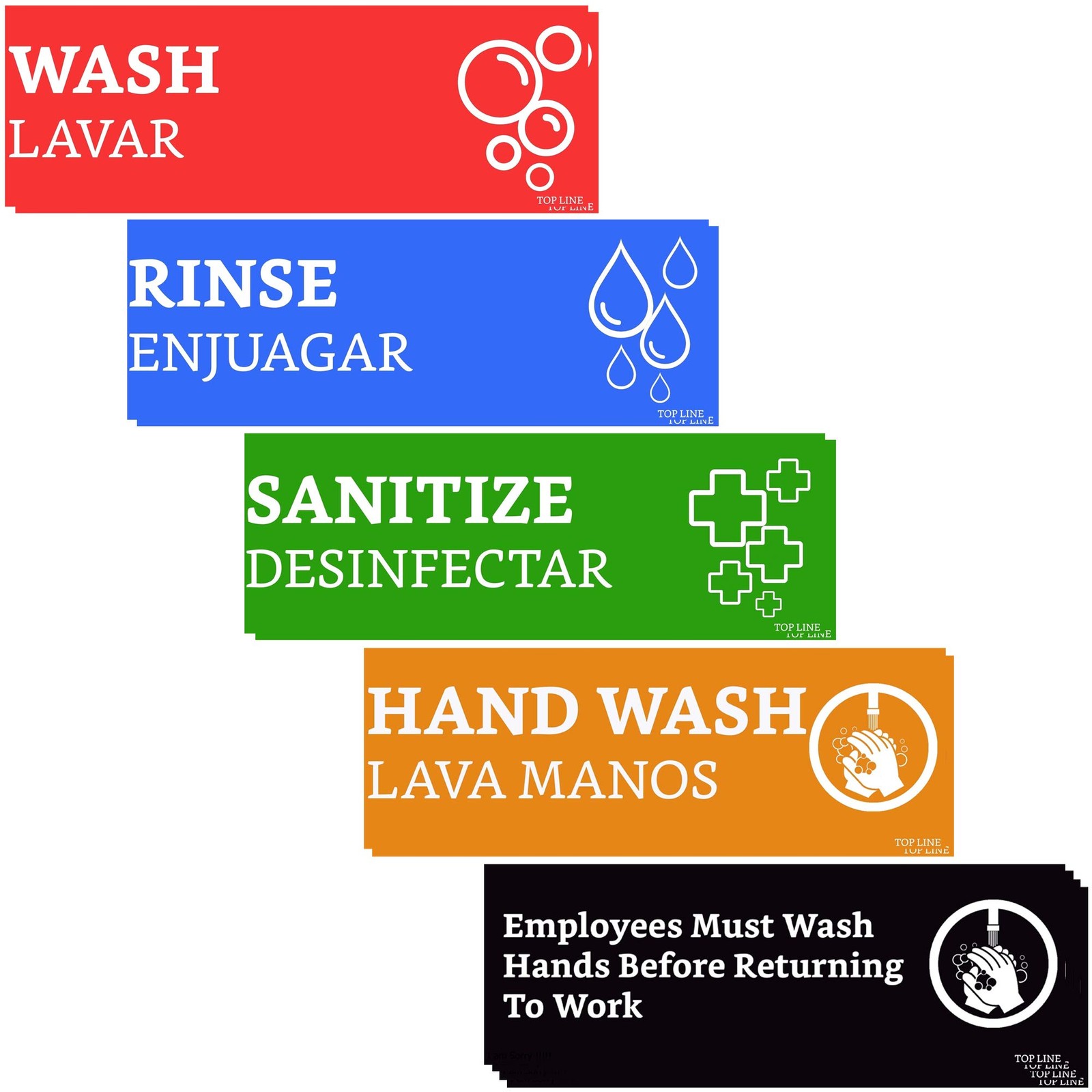 Wash Rinse Sanitize Sink Labels Signs and Hand (12 2.5 x 7.25 inch