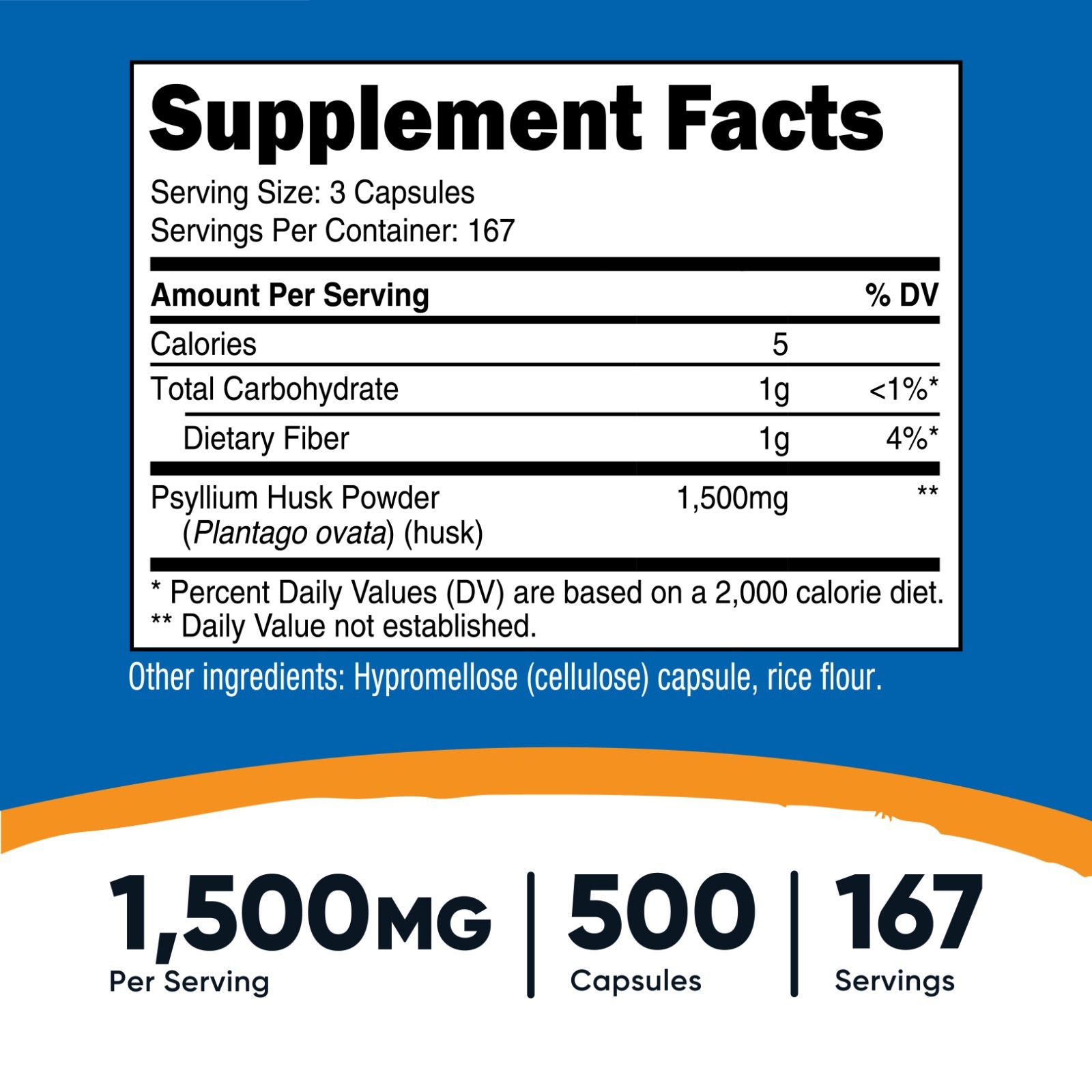 Nutricost Psyllium Husk 1500mg Per Serving, 500 Capsules – Non-GMO & Gluten Free