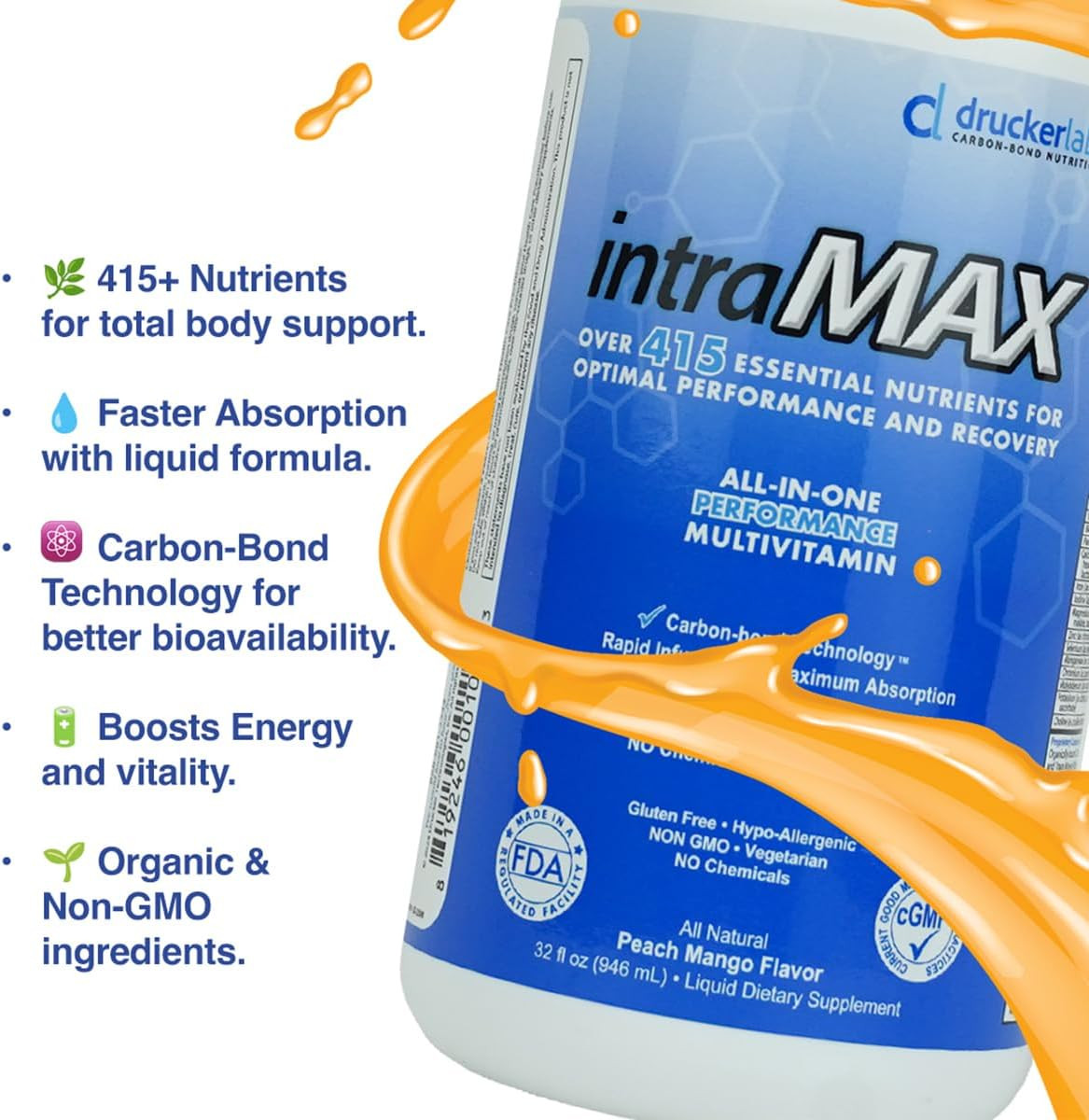 Intramax Organic Liquid Multivitamin, Non GMO, Dairy Free, Gluten Free, Magnesiu