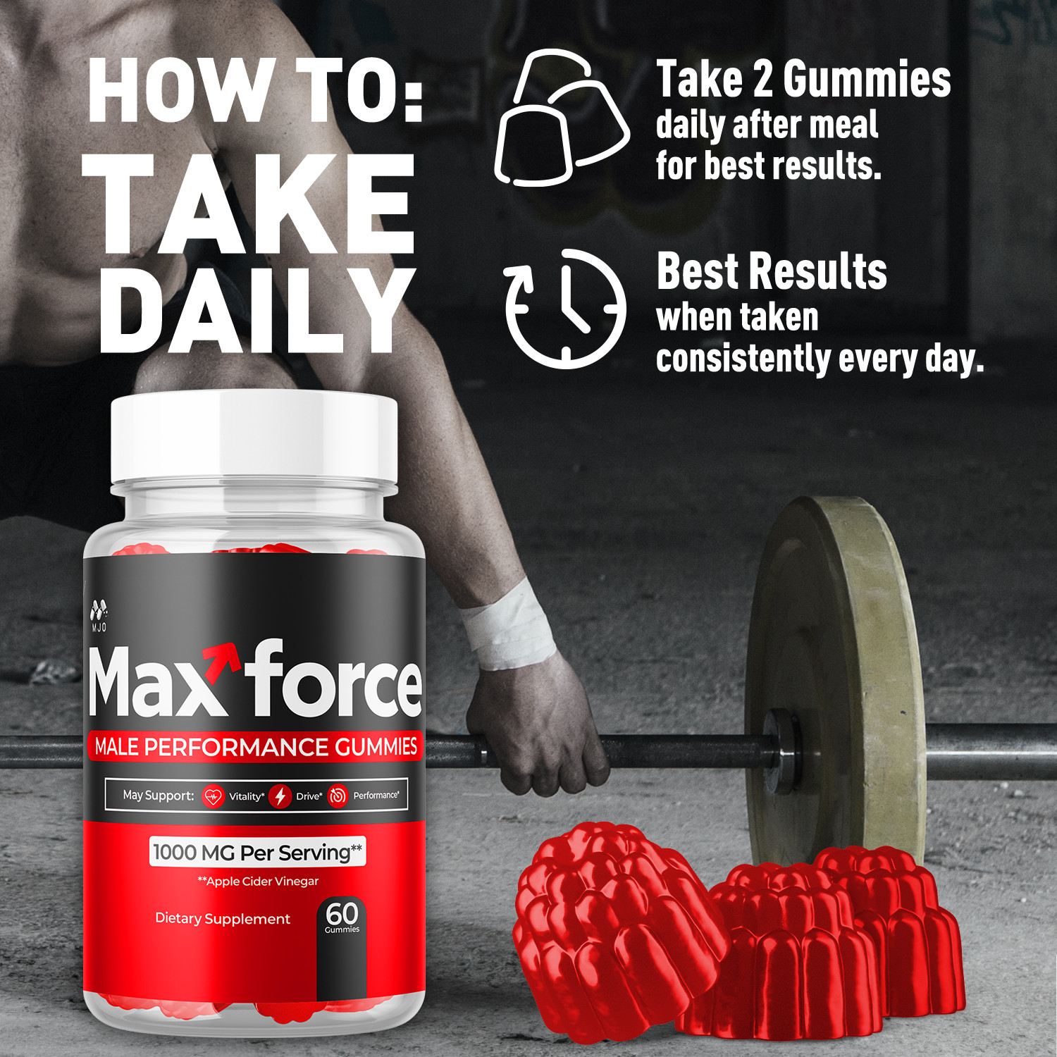 (1 Pack) Max Force Male Gummys Advanced Male Health Support MaxForce 60 Gummies