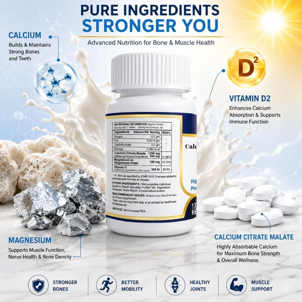 Calcium Citrate Malate D2 Magnesium 60 Tablets Bone Support