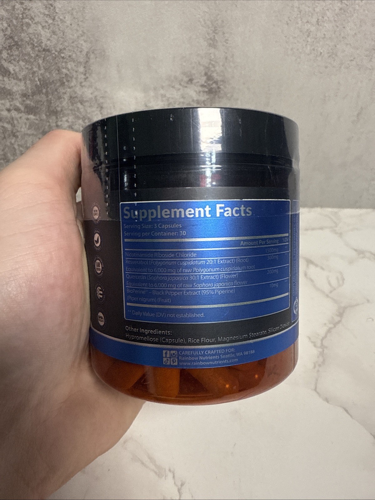 Rainbow Nutrients NAD+ 90ct 1500mg Exp 07/2028