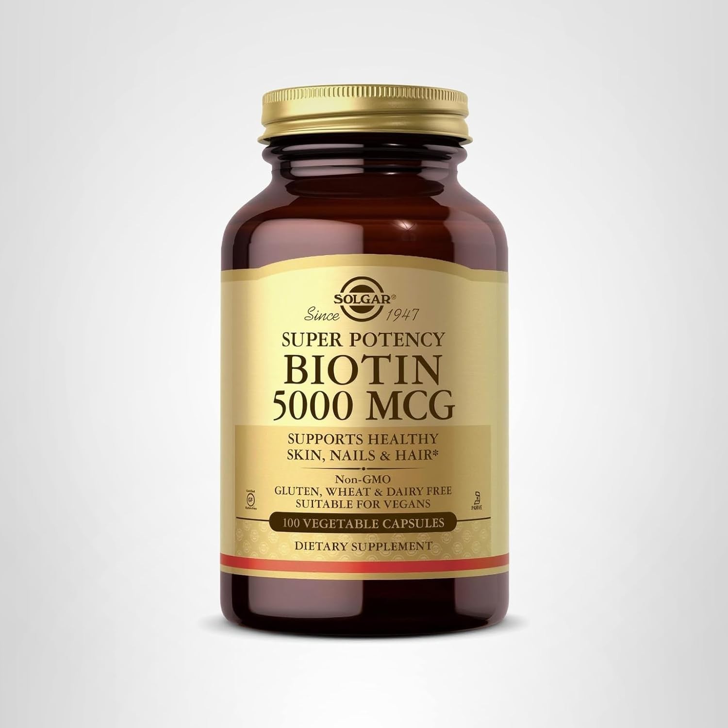 Solgar Biotin 5000 mcg – Unflavored, Standard Packaging, 100 Count
