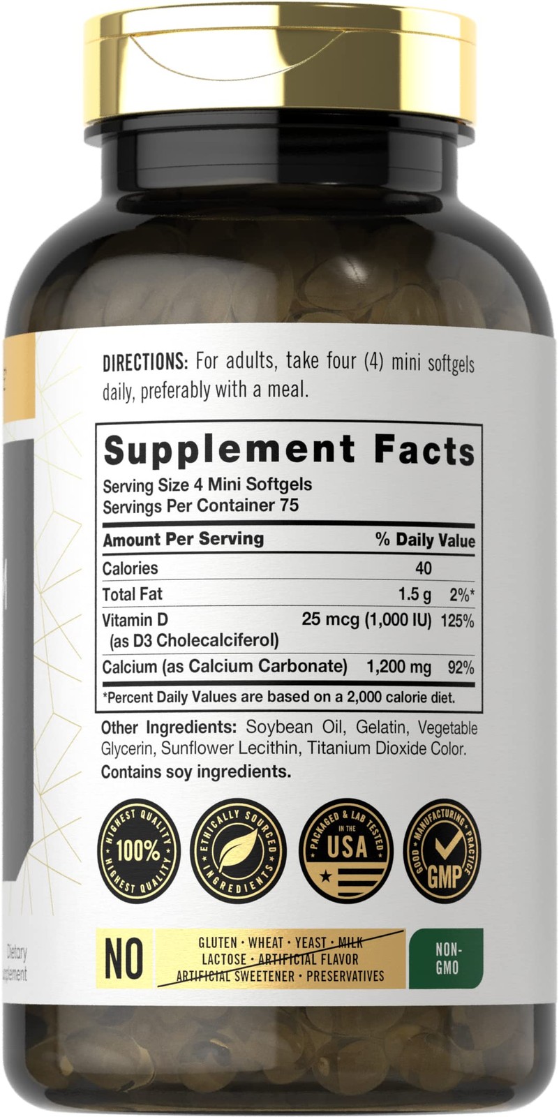 Carlyle Calcium 1200 mg with Vitamin D3 | 300 Softgels 300 Count (Pack of 1)