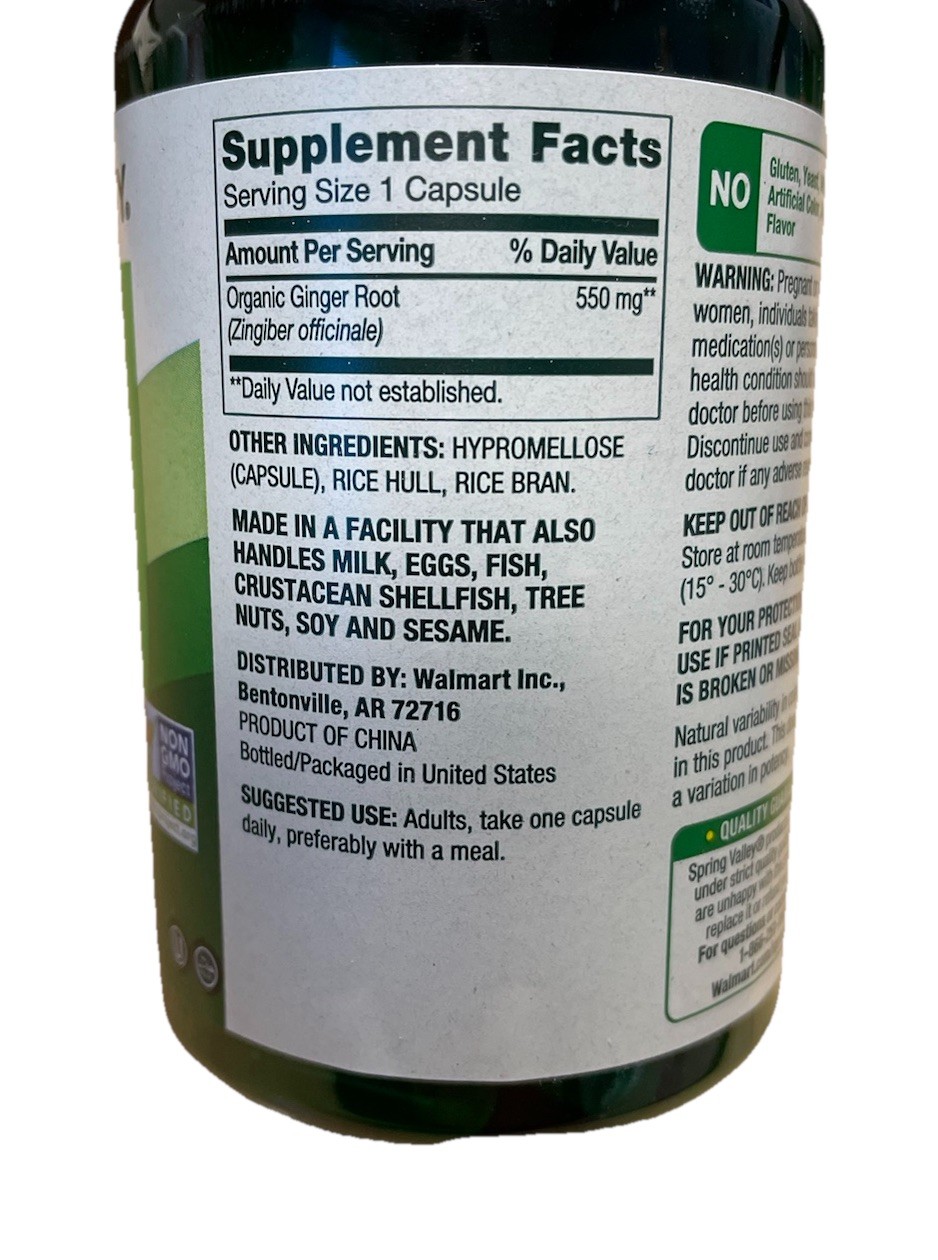Spring Valley Ginger Root Capsules 550 mg 100-Count, Pack of 3 Digestive Health