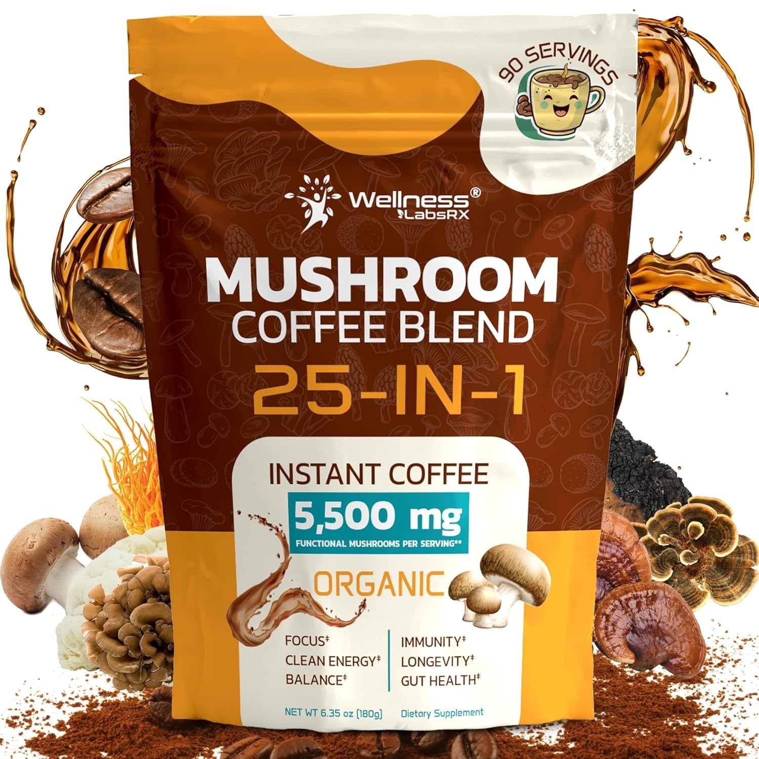 25-in-1 Mushroom Coffee Organic Instant Coffee | Keto Friendly