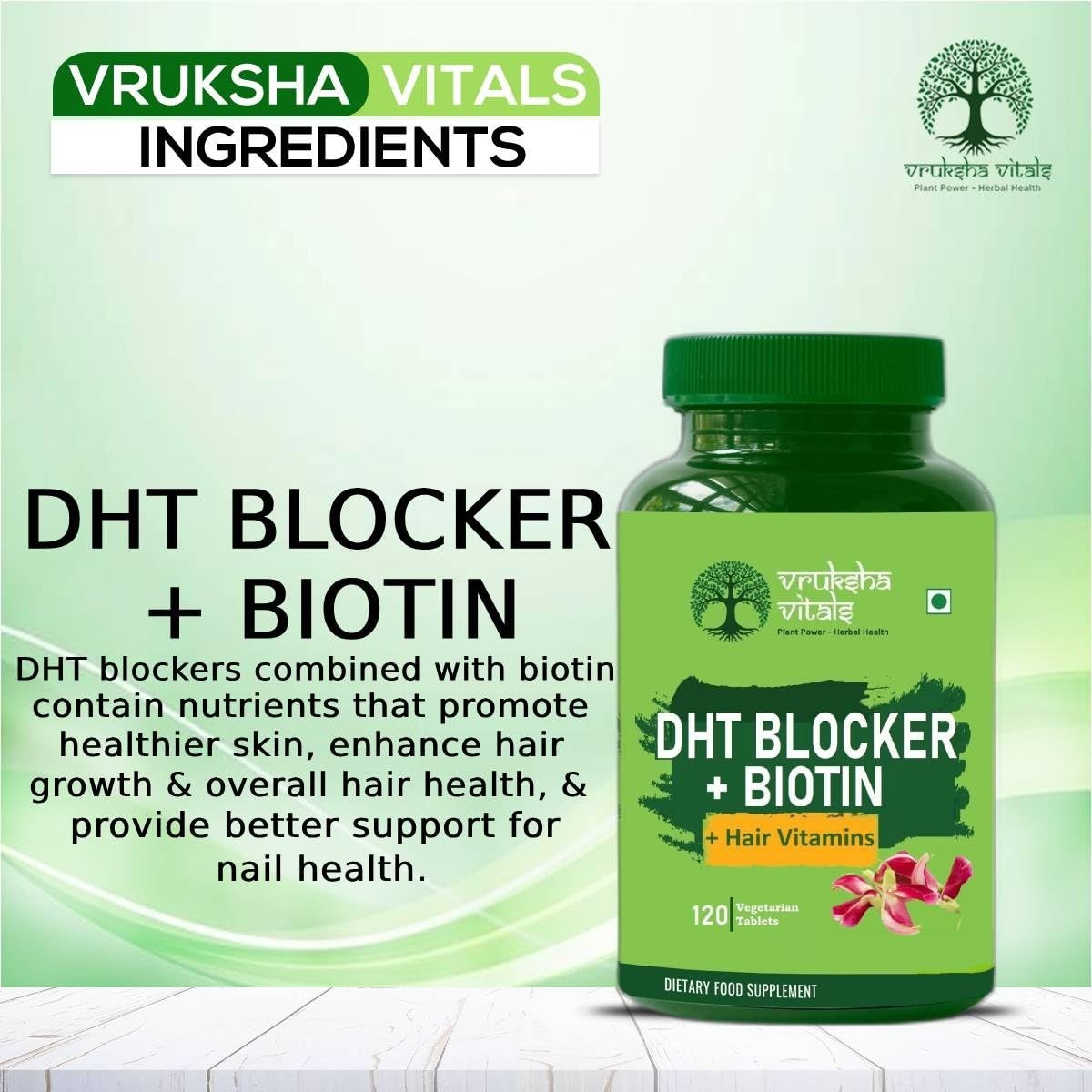 5 Pack VRUKSHA V.ITALS DHT Biotin 120 Tablets Support