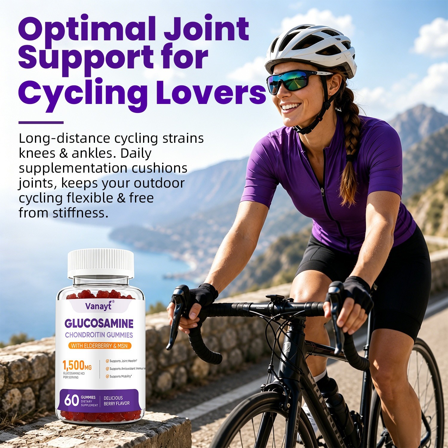 1500mg Glucosamine Chondroitin Gummies MSM Triple Strength Joint Support 60Ct