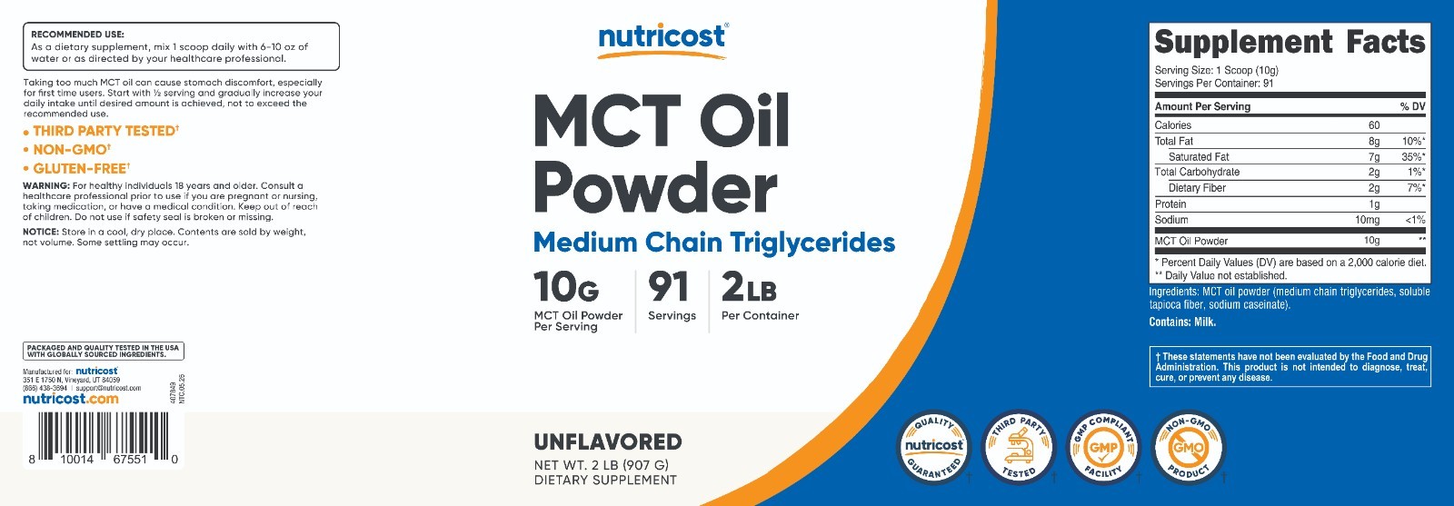 Nutricost MCT Oil Powder 2LBS (32oz) – Great for Ketosis and Ketogenic Diets