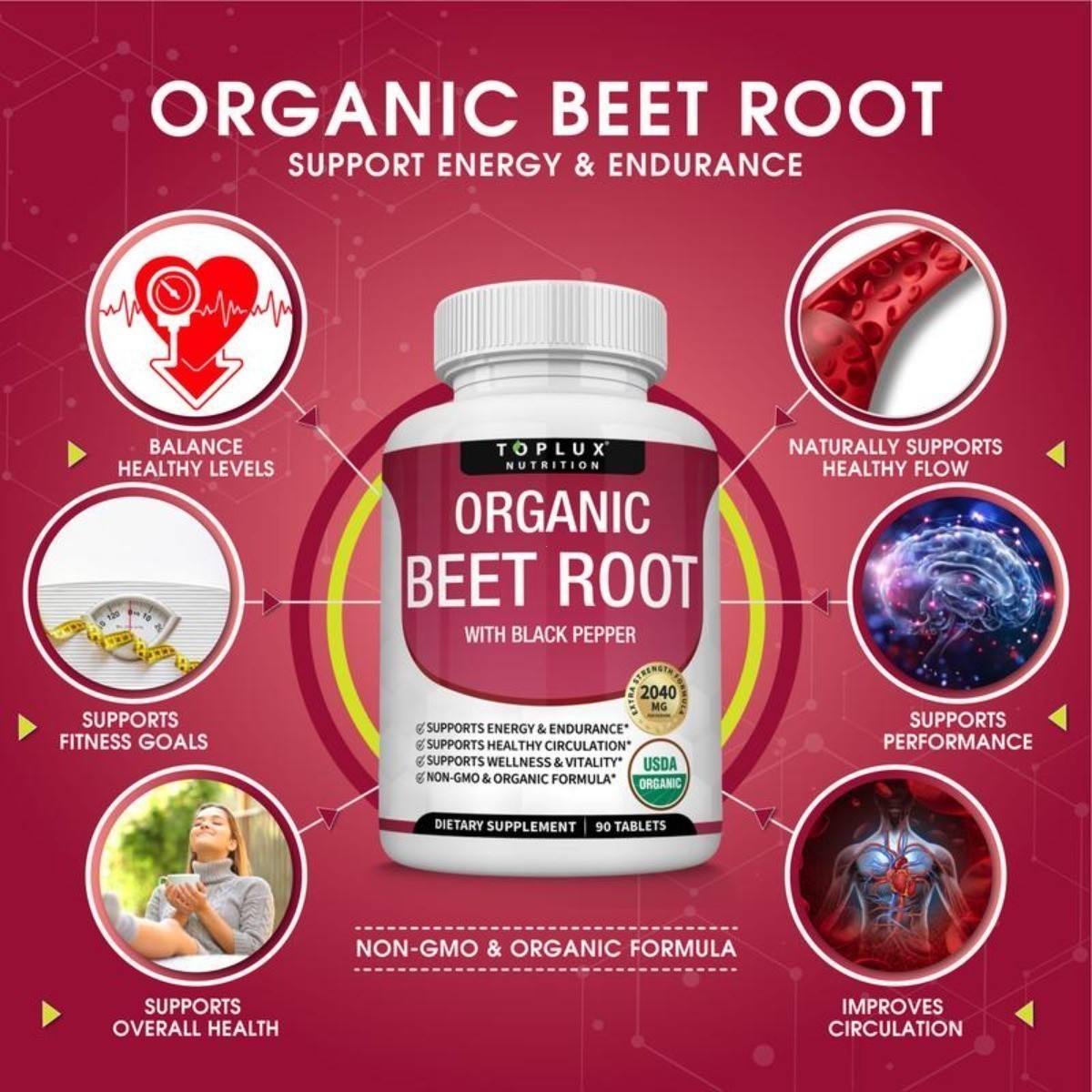 2040mg Toplux Organic Beet Root Tablets | Nitric Oxide Booster Supplement NEW