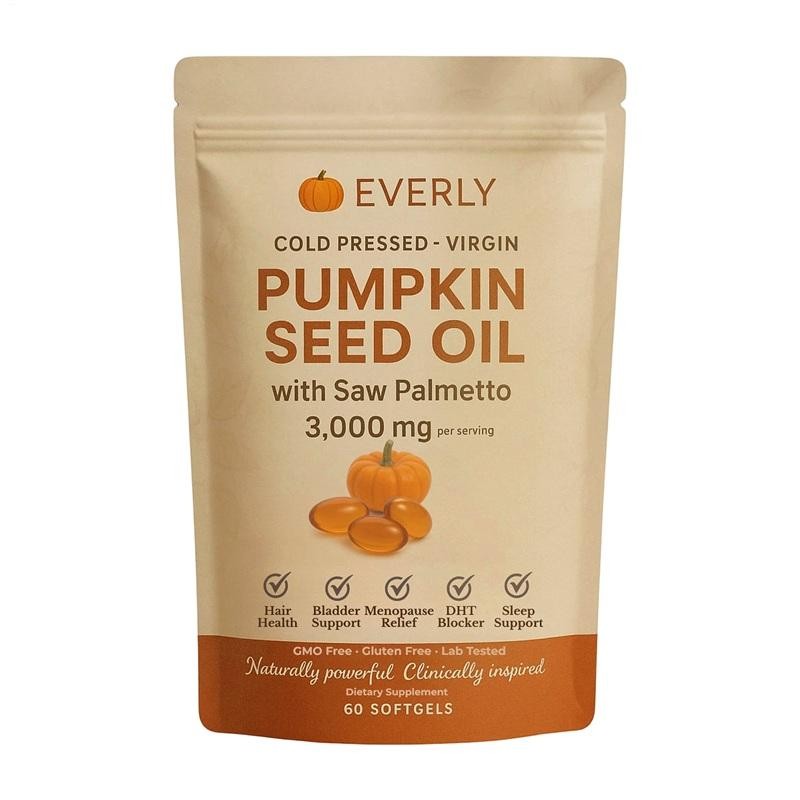 Everly Pumpkin Seed Oil With Saw Palmetto, 60 Softgels, Cold Pressed Sealed