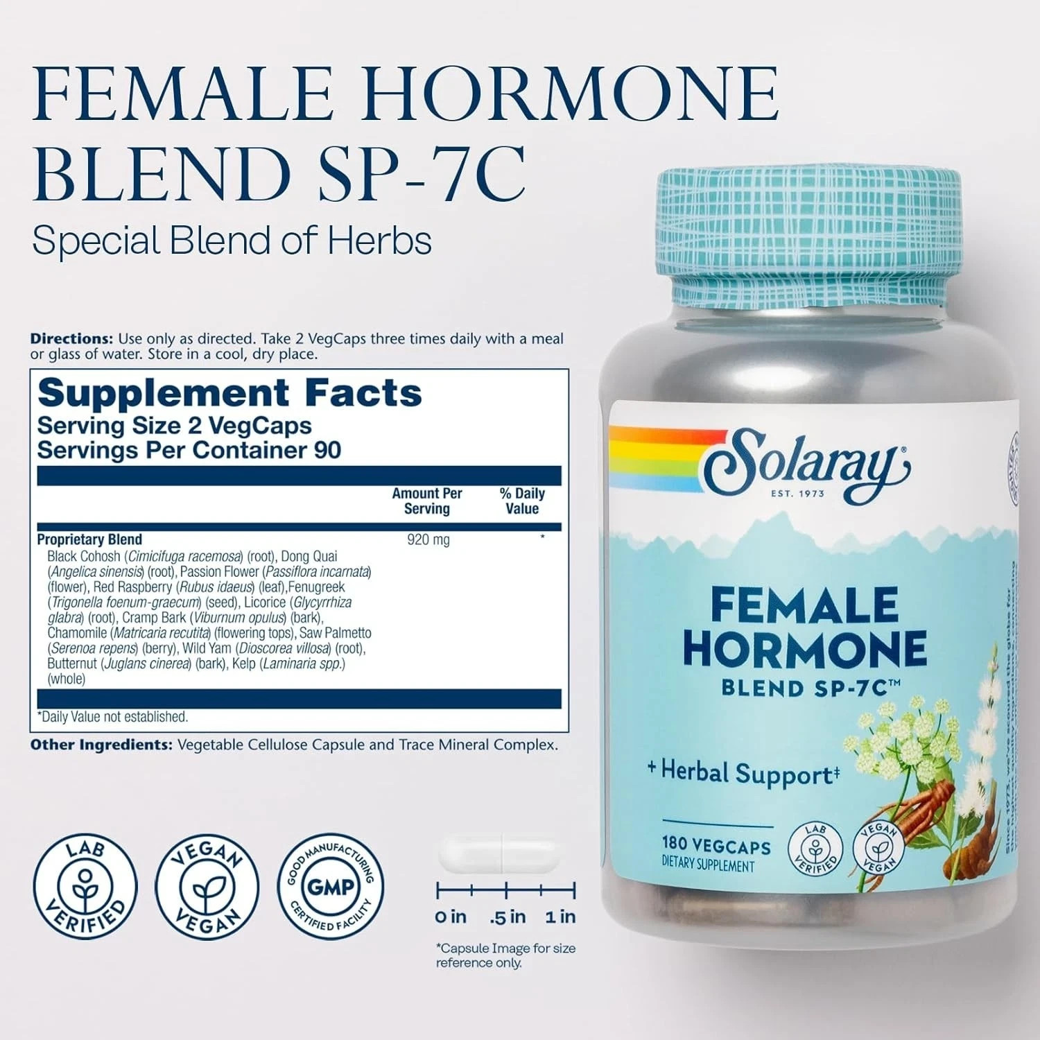 Solaray Female Hormone Blend SP-7C 180 Vegetarian Capsules Each (Pack of 3)