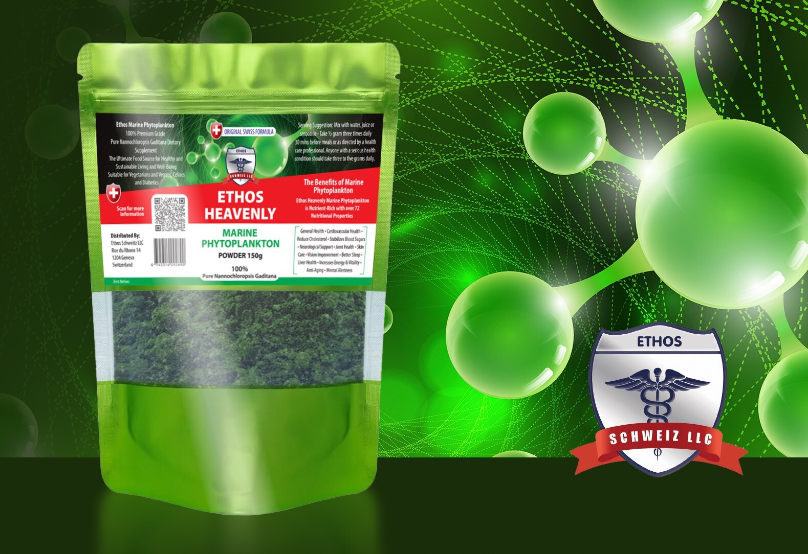 Marine phytoplankton 100% Ethos Premium Grade Nannochloropsis Gaditana 150g