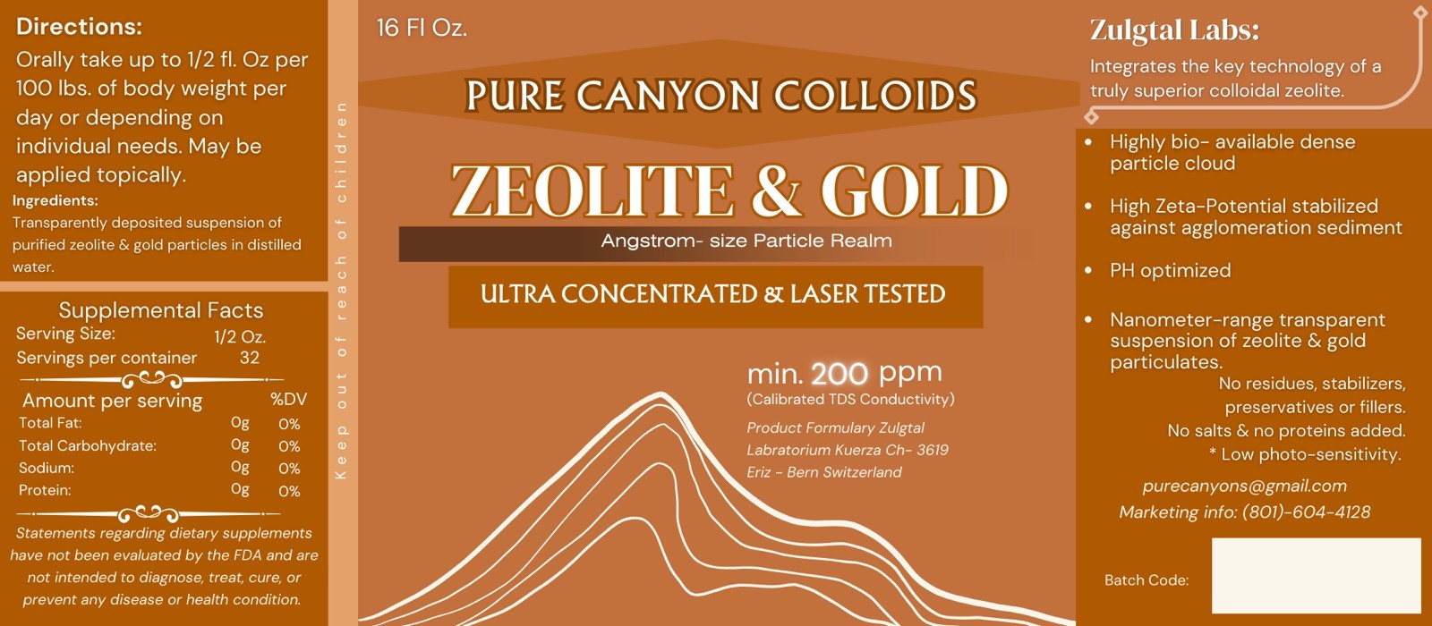 Colloidal Zeolite & Gold 16 Oz. 200 PPM Ultra Concentrated Liquid- FREE SHIPPING