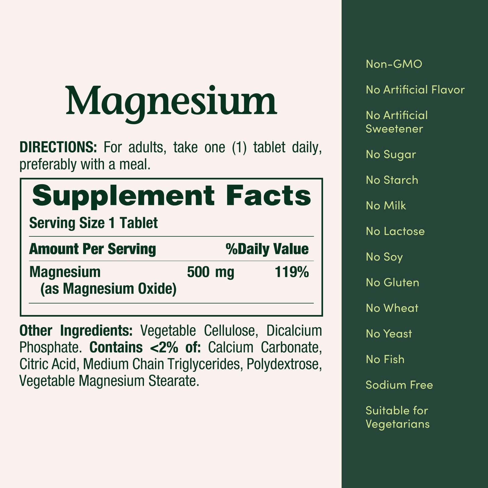 Magnesium 500 mg Tablets, High Potency 200 Count (Pack of 1)