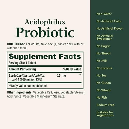 Nature’s Bounty Acidophilus Supplement 120 Tablets Vegetarian Formula