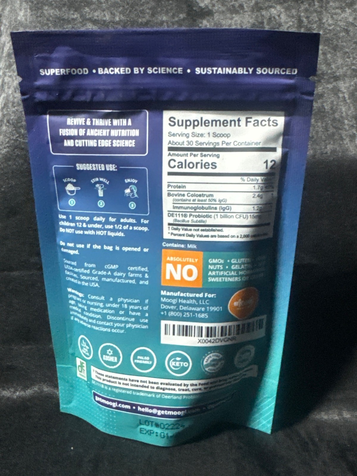 Moogi Health Colostrum+ Probiotic DE111 Complete Gut Health Powder