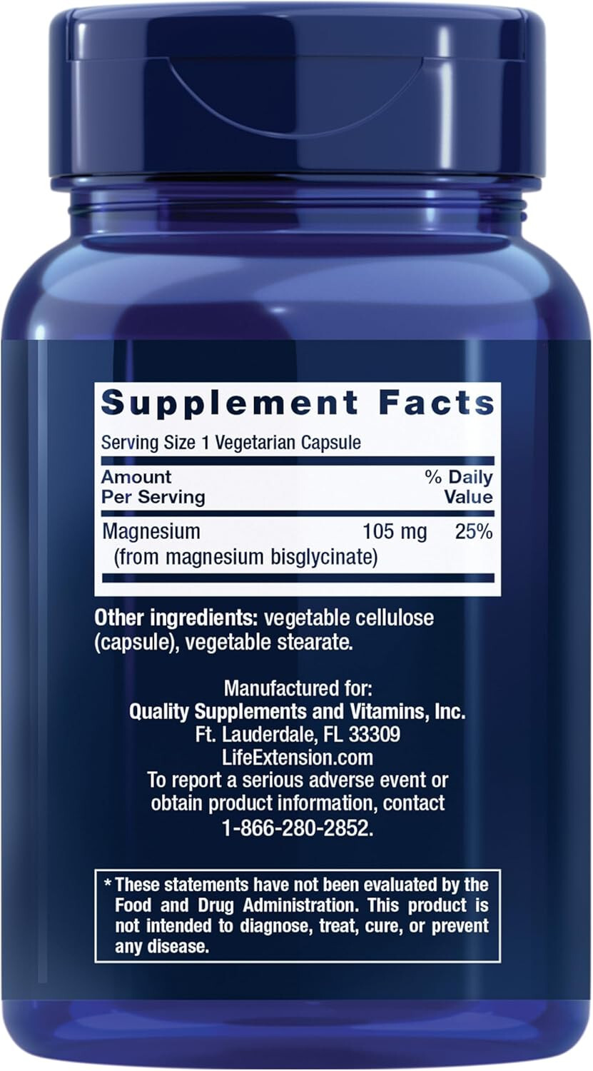 Life Extension Magnesium Glycinate, Heart Health, Bone Health, 90vegcaps