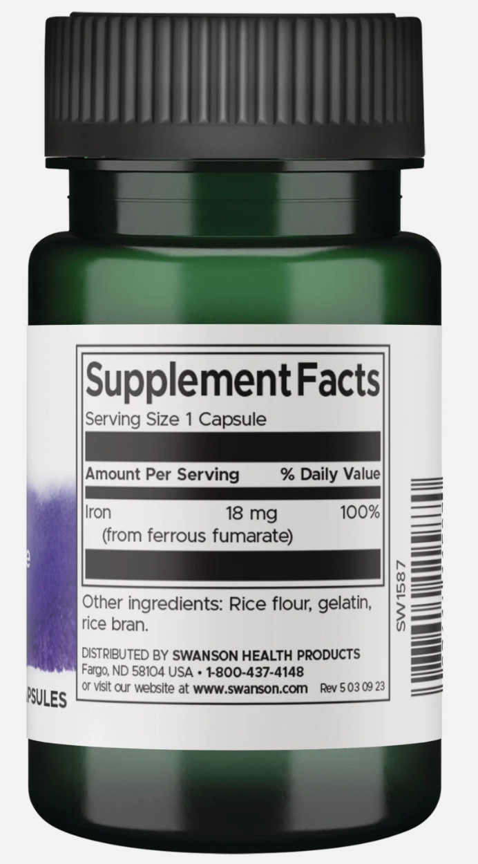 Swanson Iron Ferrous Fumarate 18 mg 60 Capsules