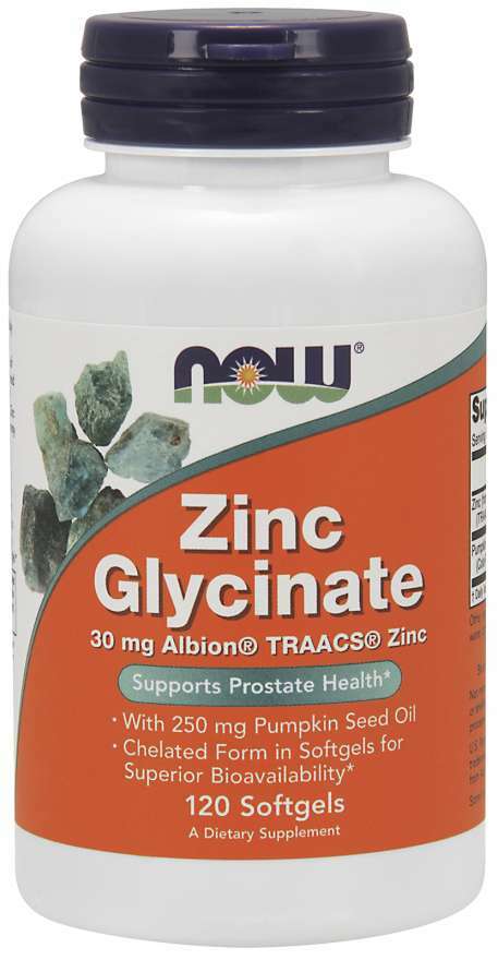 NOW Foods Zinc Glycinate 120 Softgels Supports Prostate Health