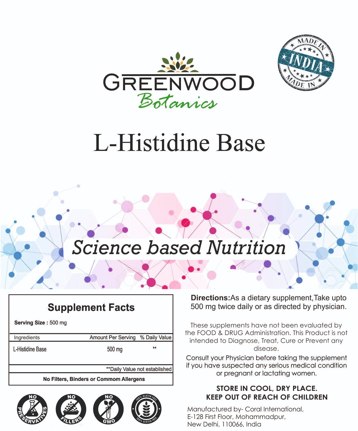 L-Histidine base pure powder Supports cognitive function & memory Free Shipping