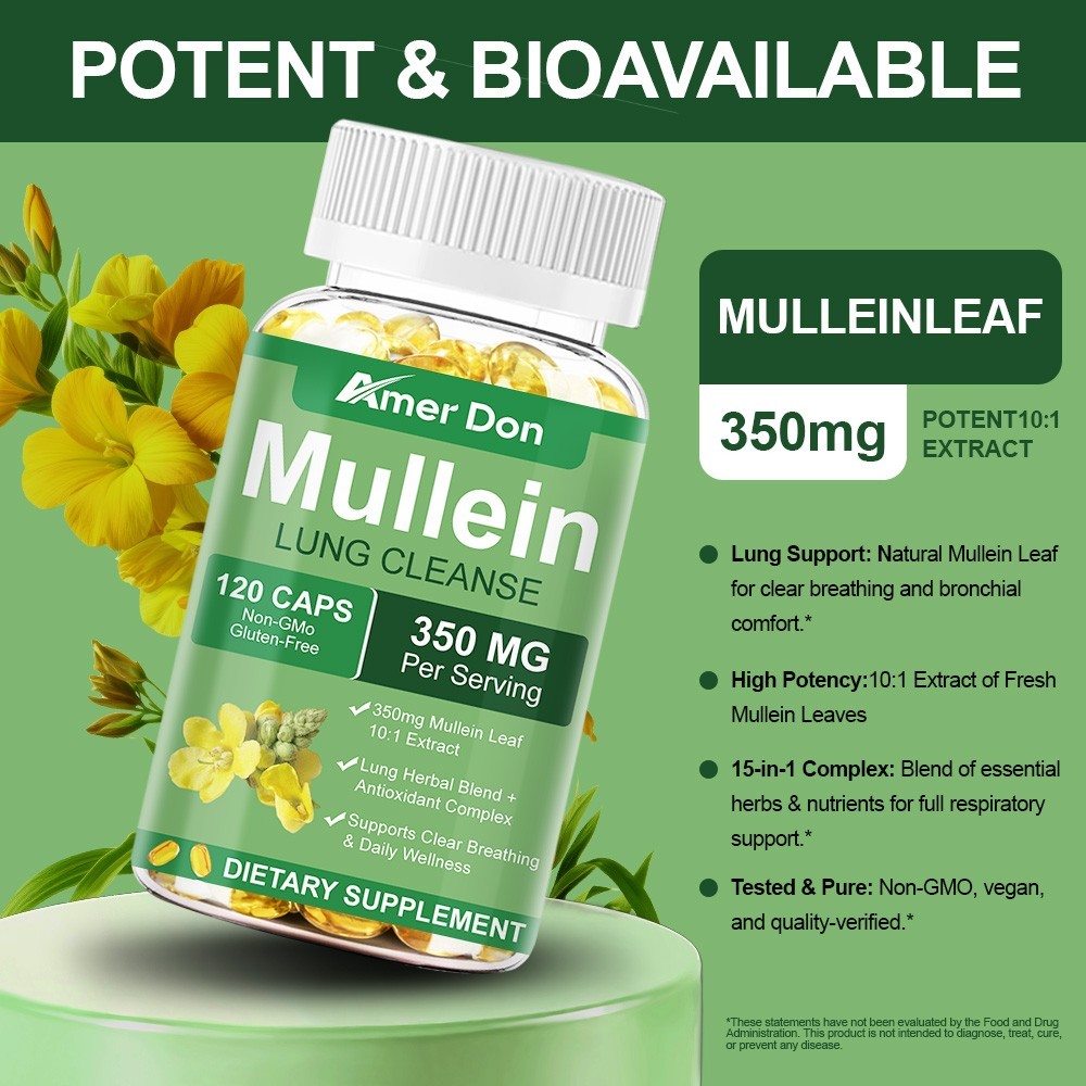 15-in-1 Mullein Leaf Capsules | 3500mg | 60/120 Count | Support Lung Cleanse