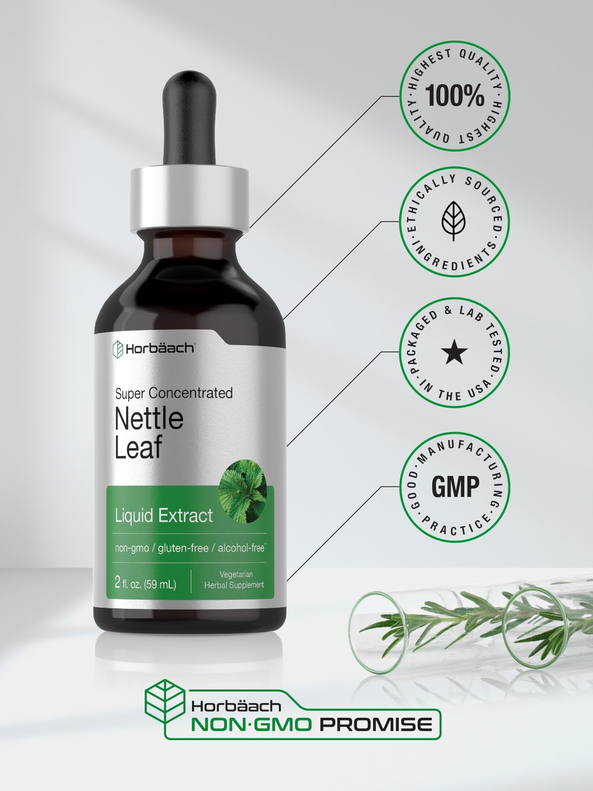 Horbäach Nettle Leaf Extract Drops | 2 fl oz | Alcohol 2 Fl Oz (Pack of 1)