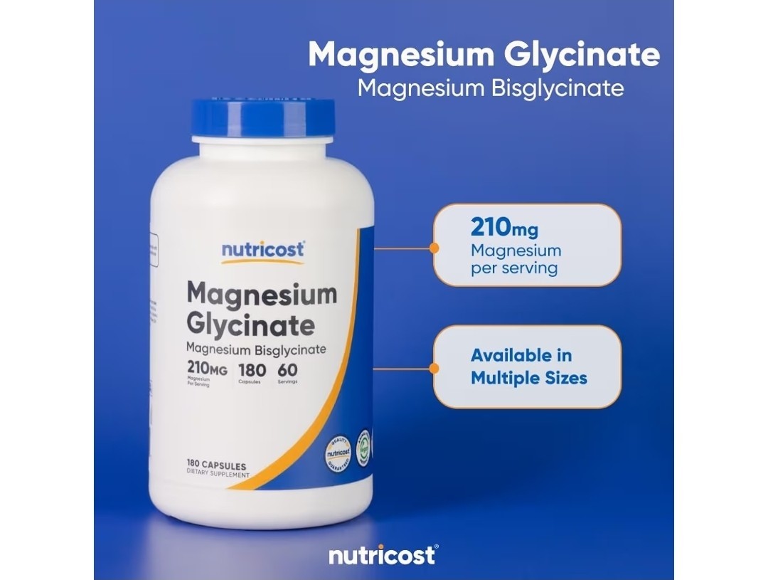 Nutricost Magnesium Glycinate (Bisglycinate) 210mg 180 Capsules Non-GMO
