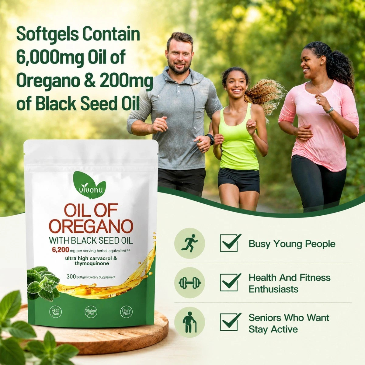 Oil of Oregano with Black Seed Oil Softgels 300 Count 6200mg Herbal Supplement
