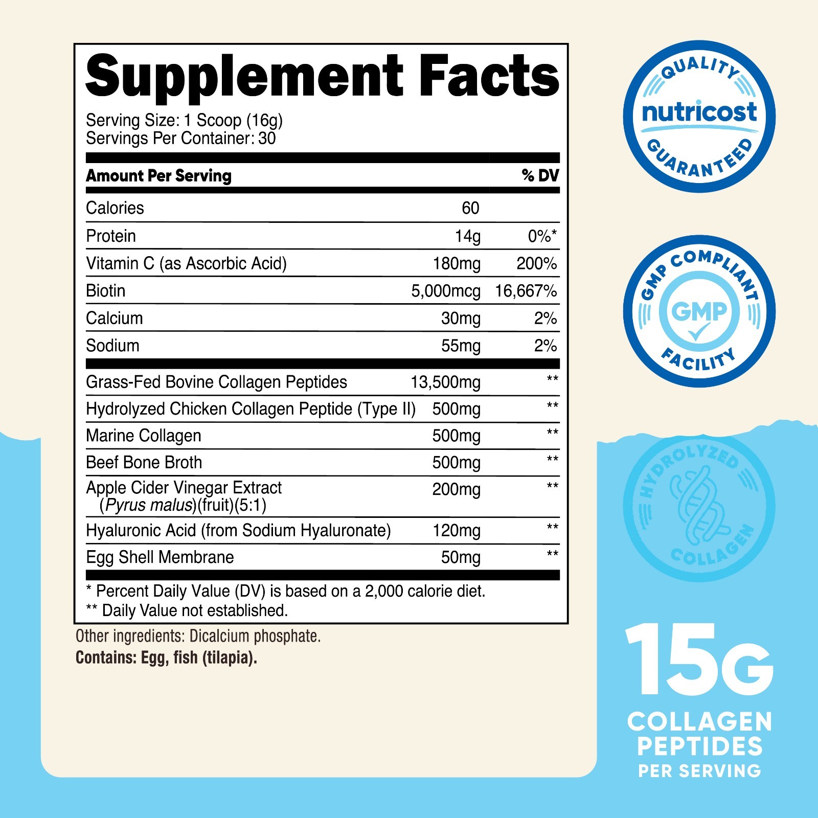 Nutricost Multi Collagen Protein Complex Powder (30 Servings) Unflavored