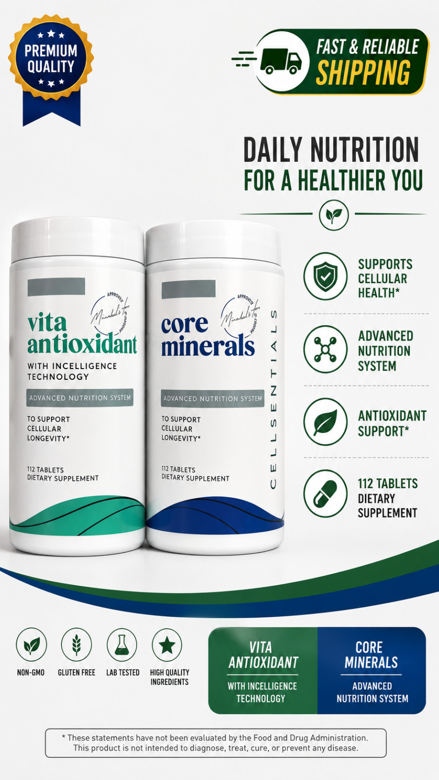 Usana Cellsentials Vita Andioxdat + Core Minerals Latest Formula (free Ship)