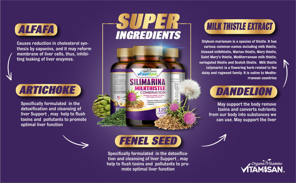 Organic vitamin Milk Thistle Silimarina 120 Capsules Made in USA extra Strength