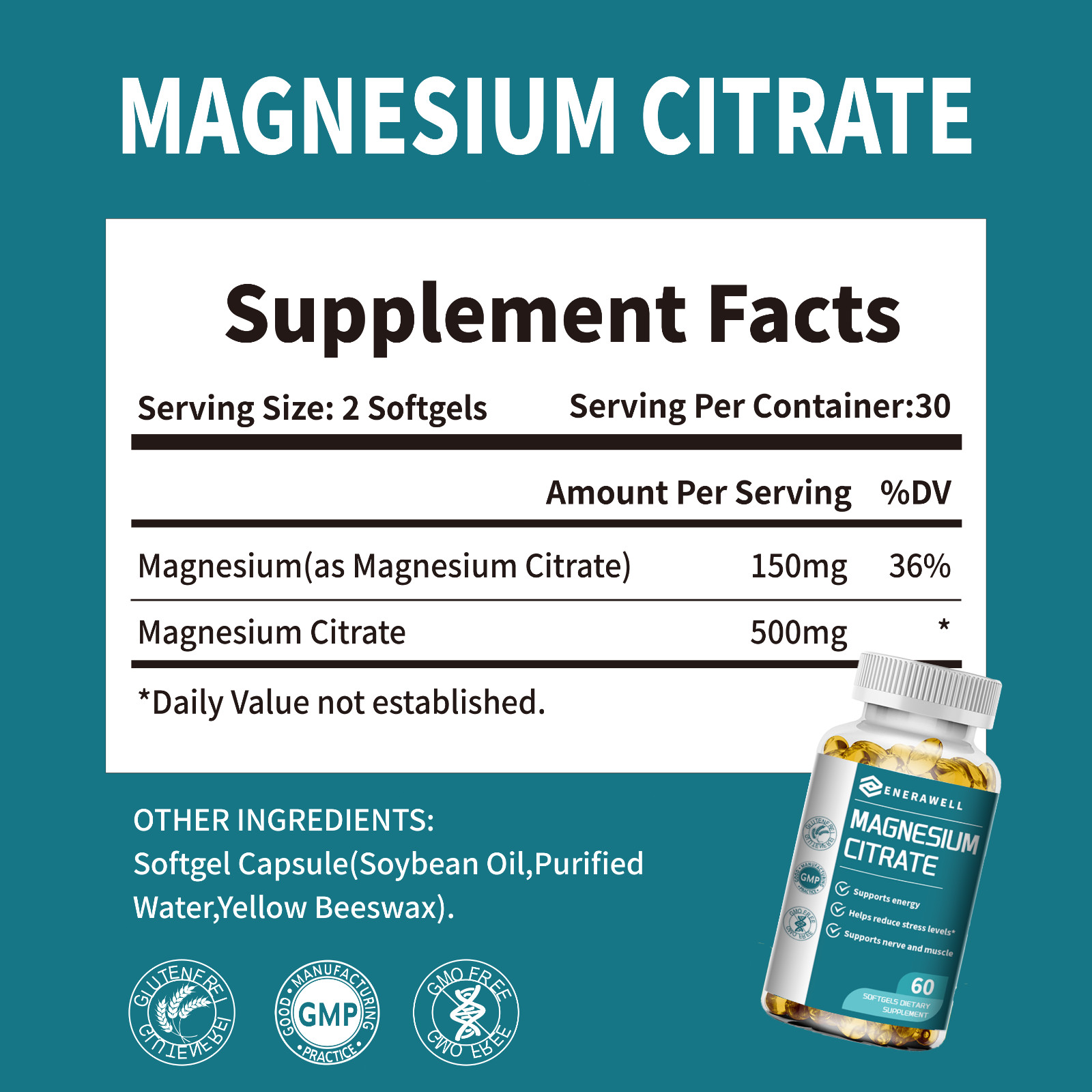 Magnesium Citrate 500mg Capsules – Extra Strength Magnesium Supplement | 07/2027