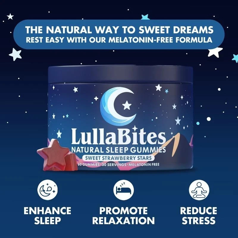 LullaBites Natural Sleep Gummy Vitamins – 30 Servings -Sweet Strawberry Stars