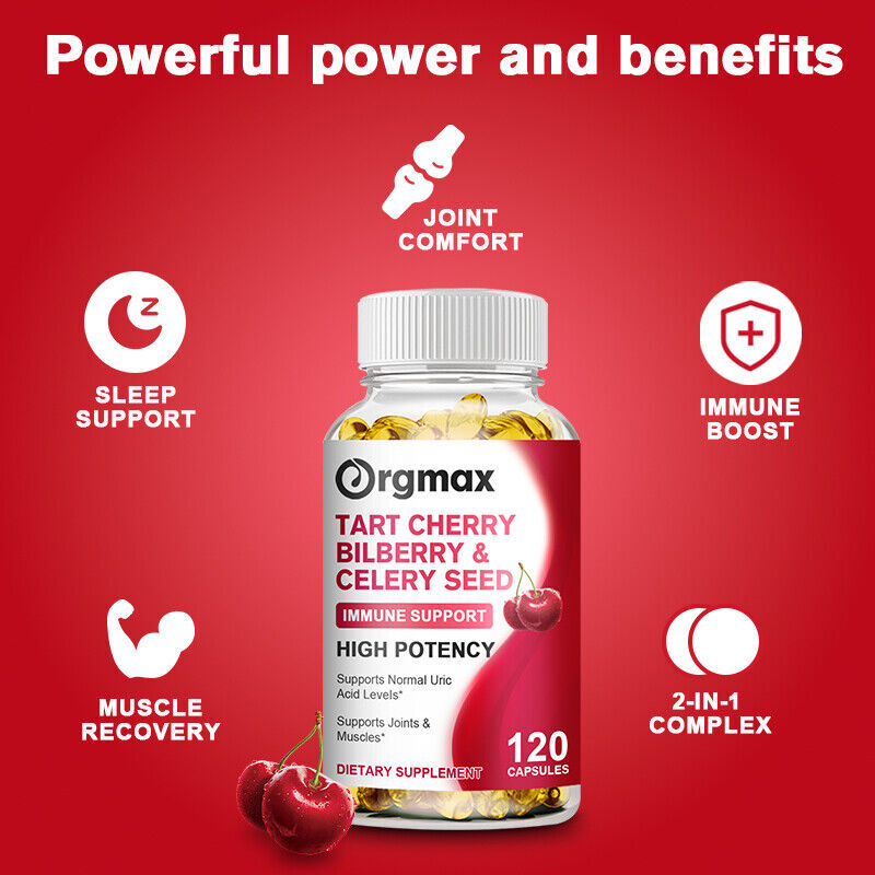 120pcs Strength Tart Cherry Extract 1000mg Plus Celery Seed and Bilberry Extract