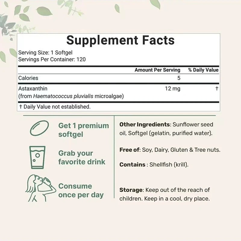 NEW Micro Ingredients Astaxanthin 12mg, 120 softgels, tanning pills, Strength-