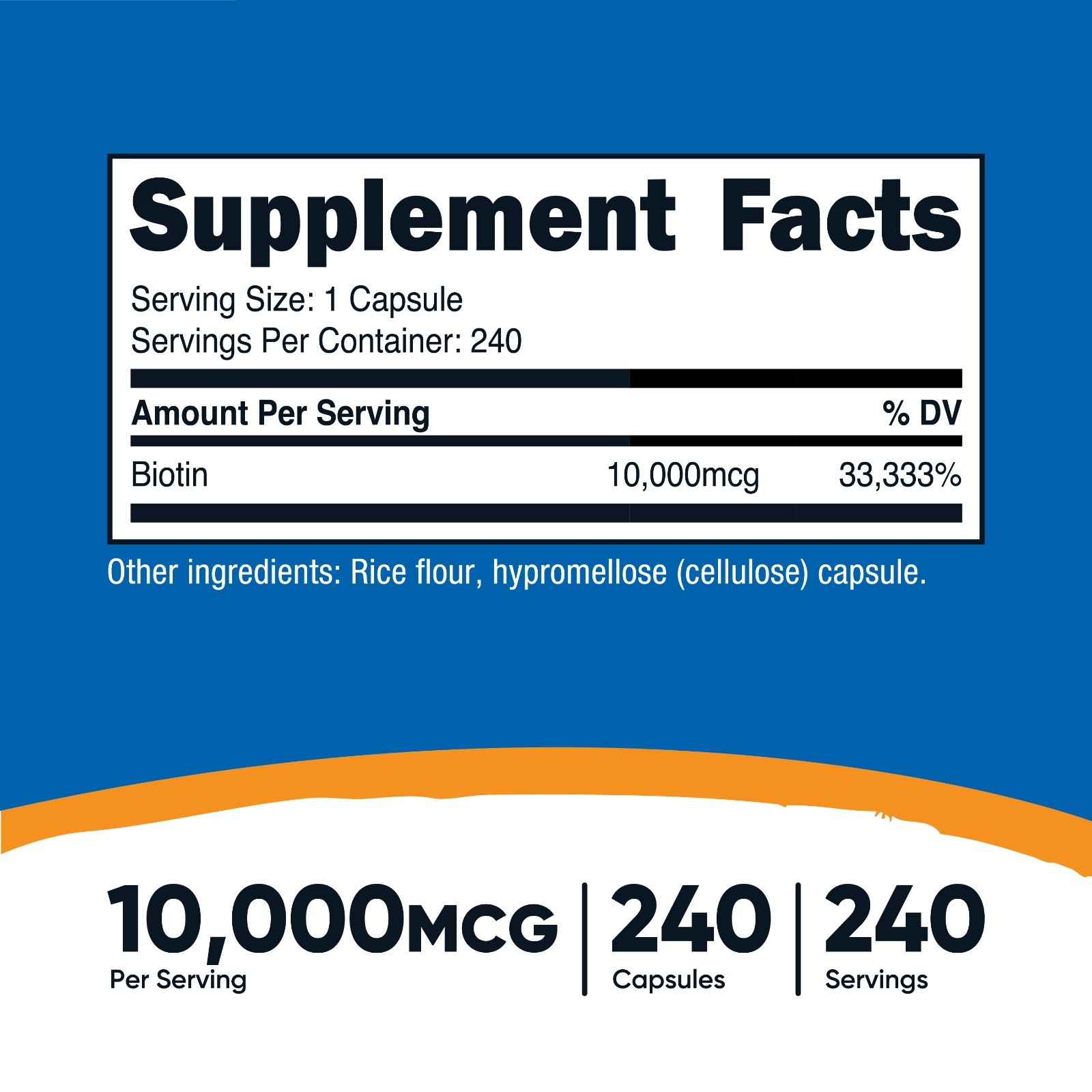 Nutricost Biotin (Vitamin B7) 10,000mcg (10mg), 240 Capsules