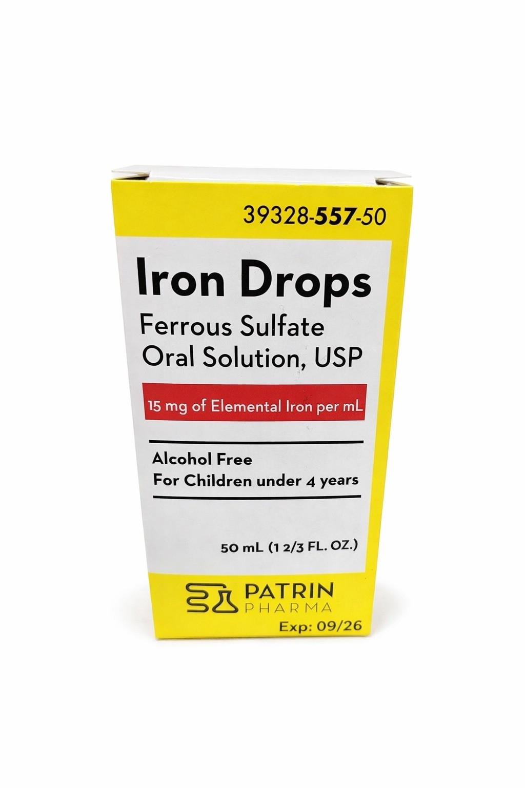 Patrin Pharma Iron Drops Ferrous Sulfate Oral Solution 1-2/3 fl oz. Ex 09/26