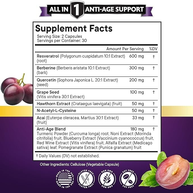 Resveratrol 6000Mg Berberine 3000Mg Grape Seed Extract 3000Mg Quercetin 4000Mg –
