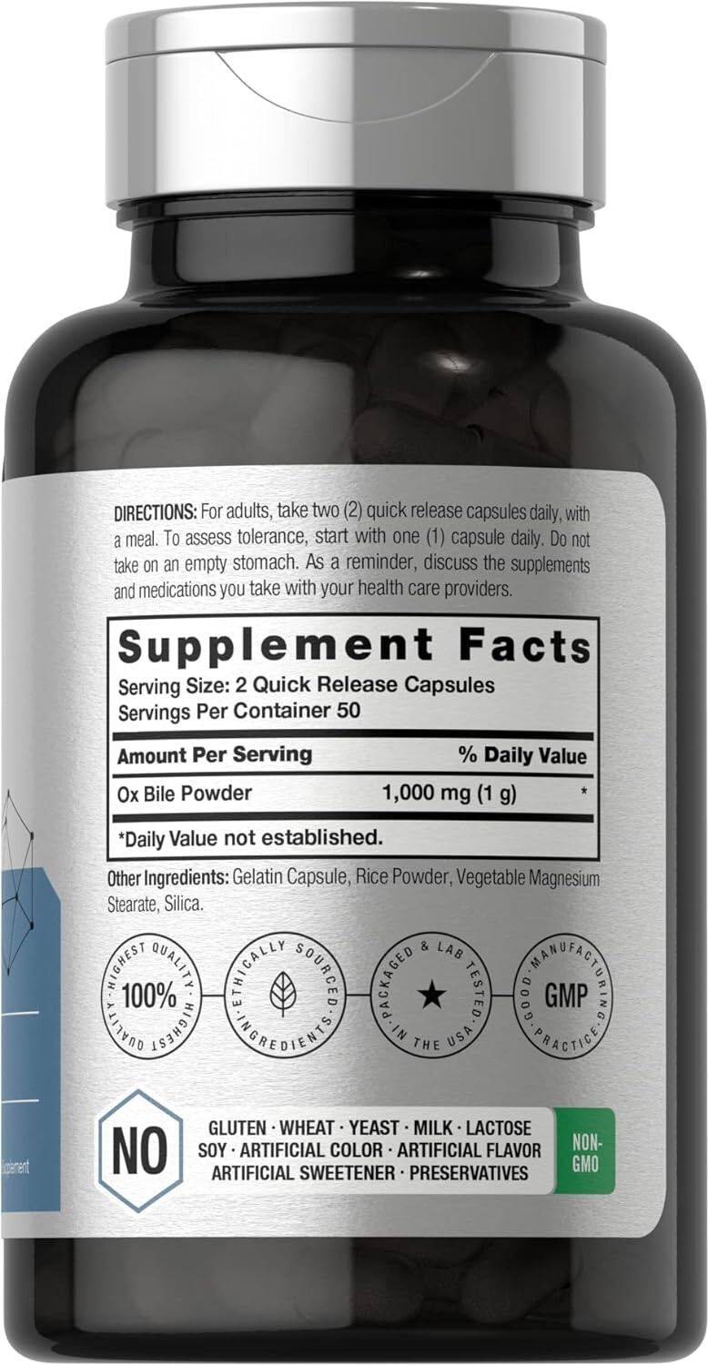 Ox Bile 1000 mg Supplement – Digestive Enzymes, Gluten Free & Detox Support -…