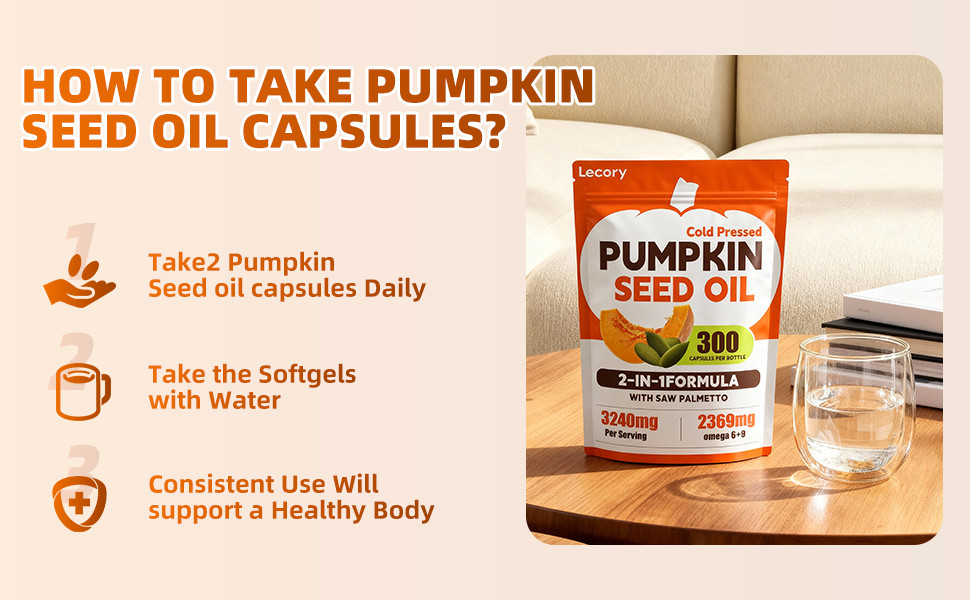 Pumpkin Seed Oil Capsules with Saw Palmetto 3240mg 300 Softgels Cold Pressed