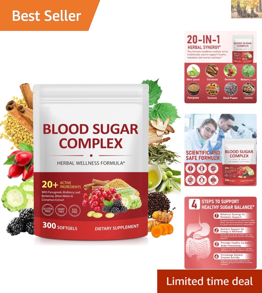 Blood Sugar Complex Supplement – 300 Softgels with 20+ Natural Ingredients
