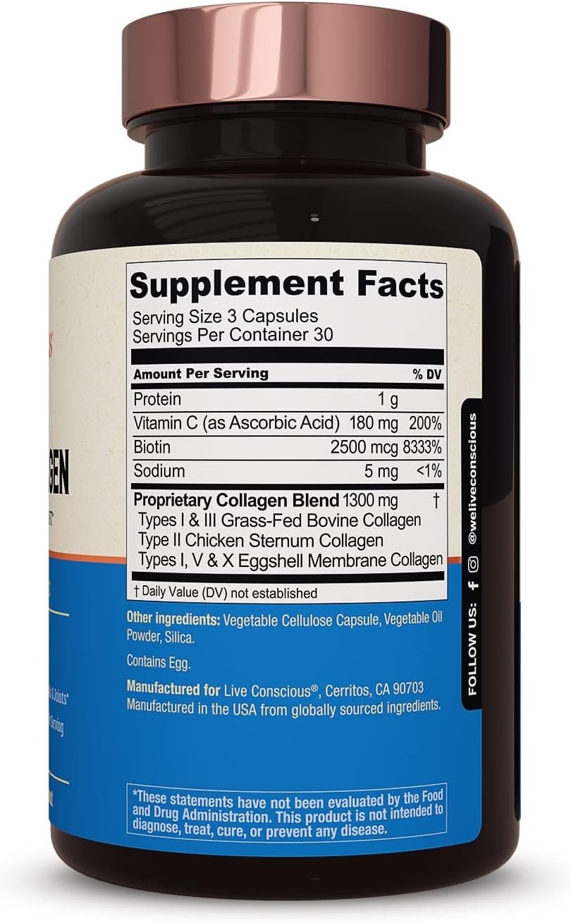 Live Conscious Beyond Collagen Multi Collagen Capsules – Types I, II, III, V & X