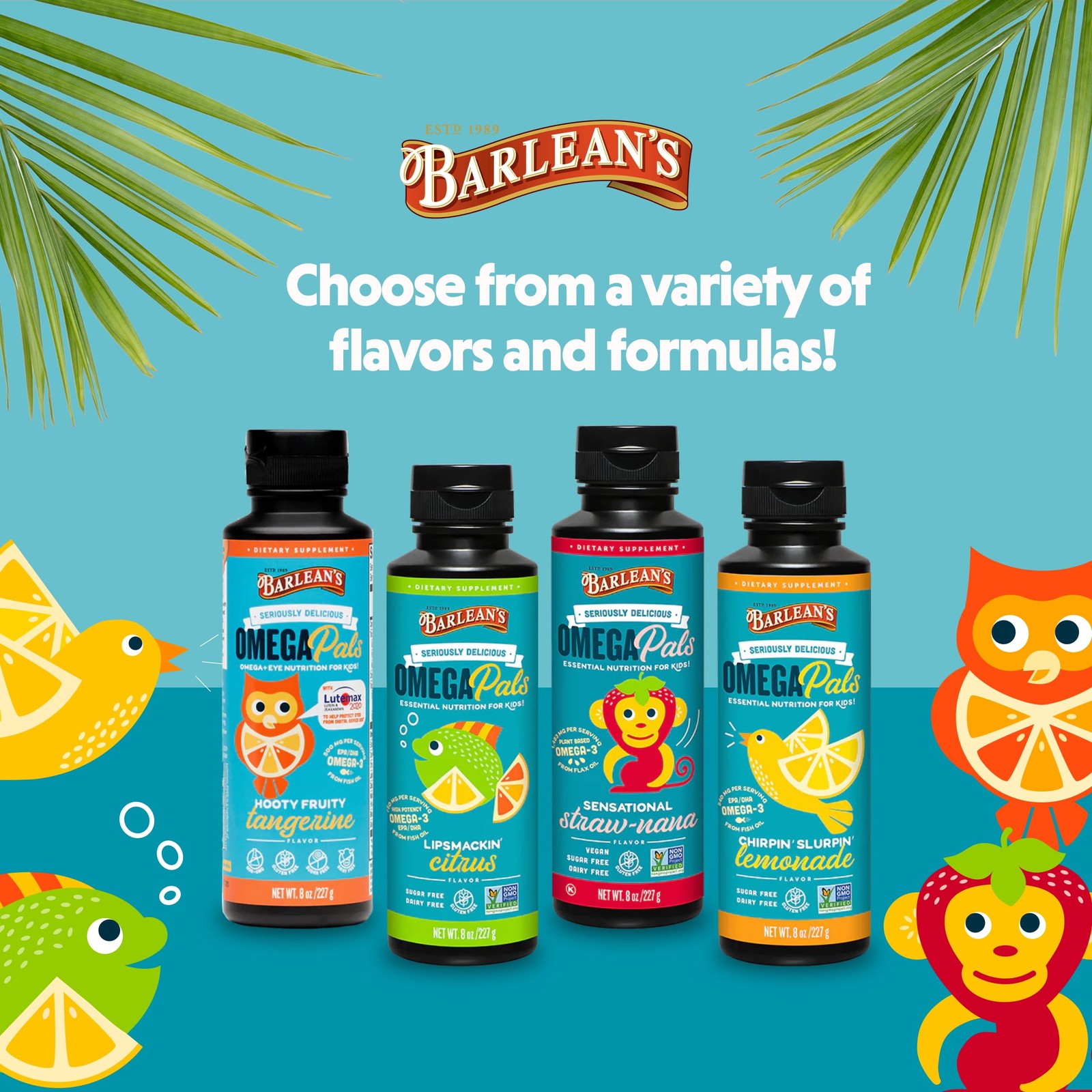 Barlean’s Omega Pals Chirpin’ Slurpin’ Lemonade Flavored 8 Ounce (Pack of 1)