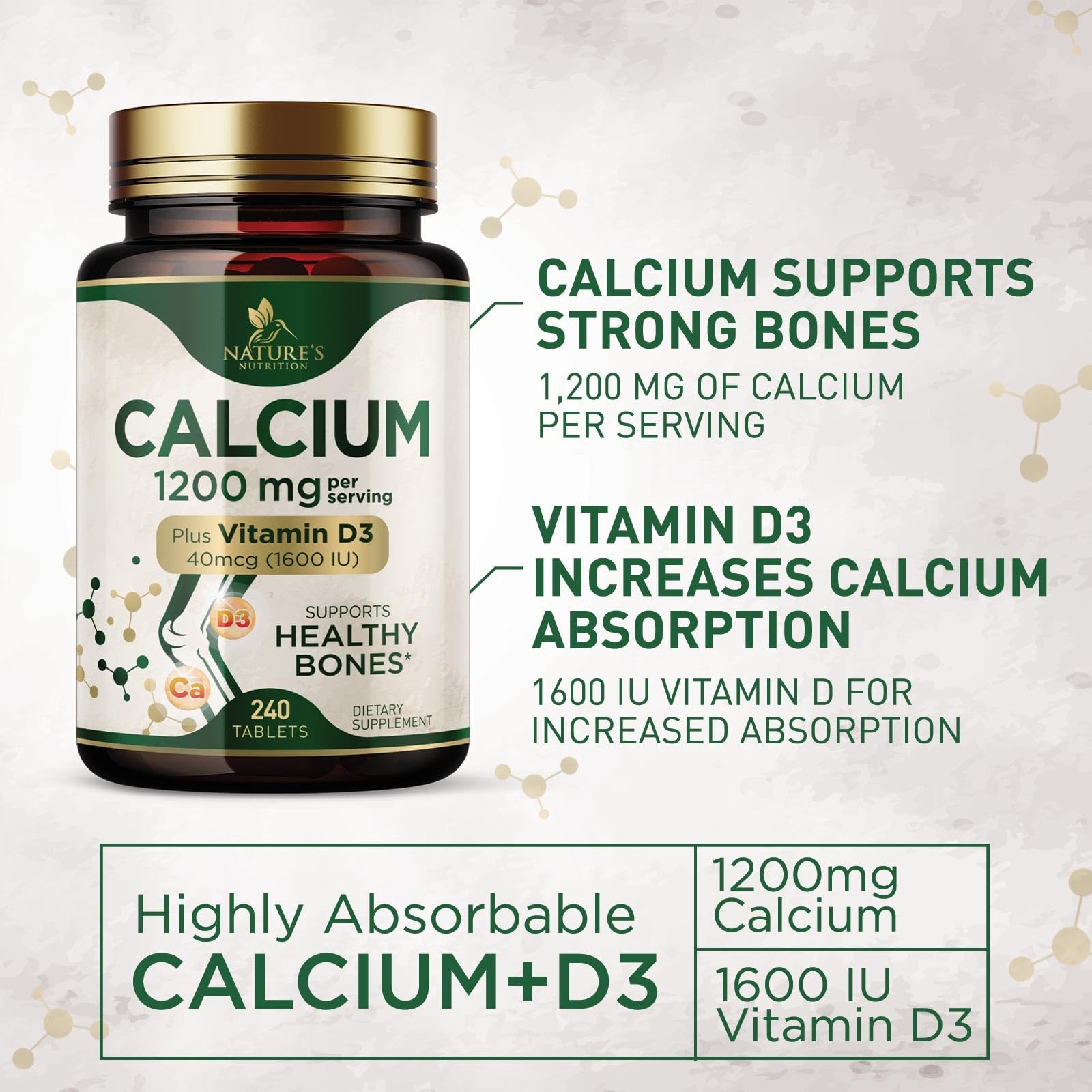 Calcium 1200 mg with Vitamin D3 – Bone Health 240 Count (Pack of 1)