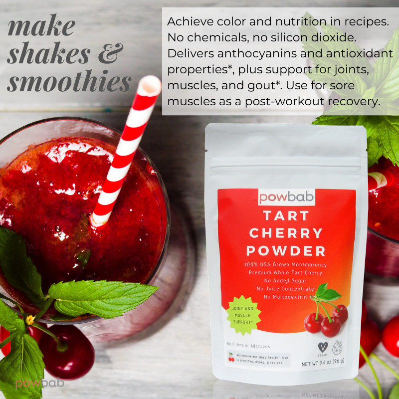 powbab Tart Cherry Powder-100% USA Montmorency Organic Whole Tart Cherry (3.4oz)