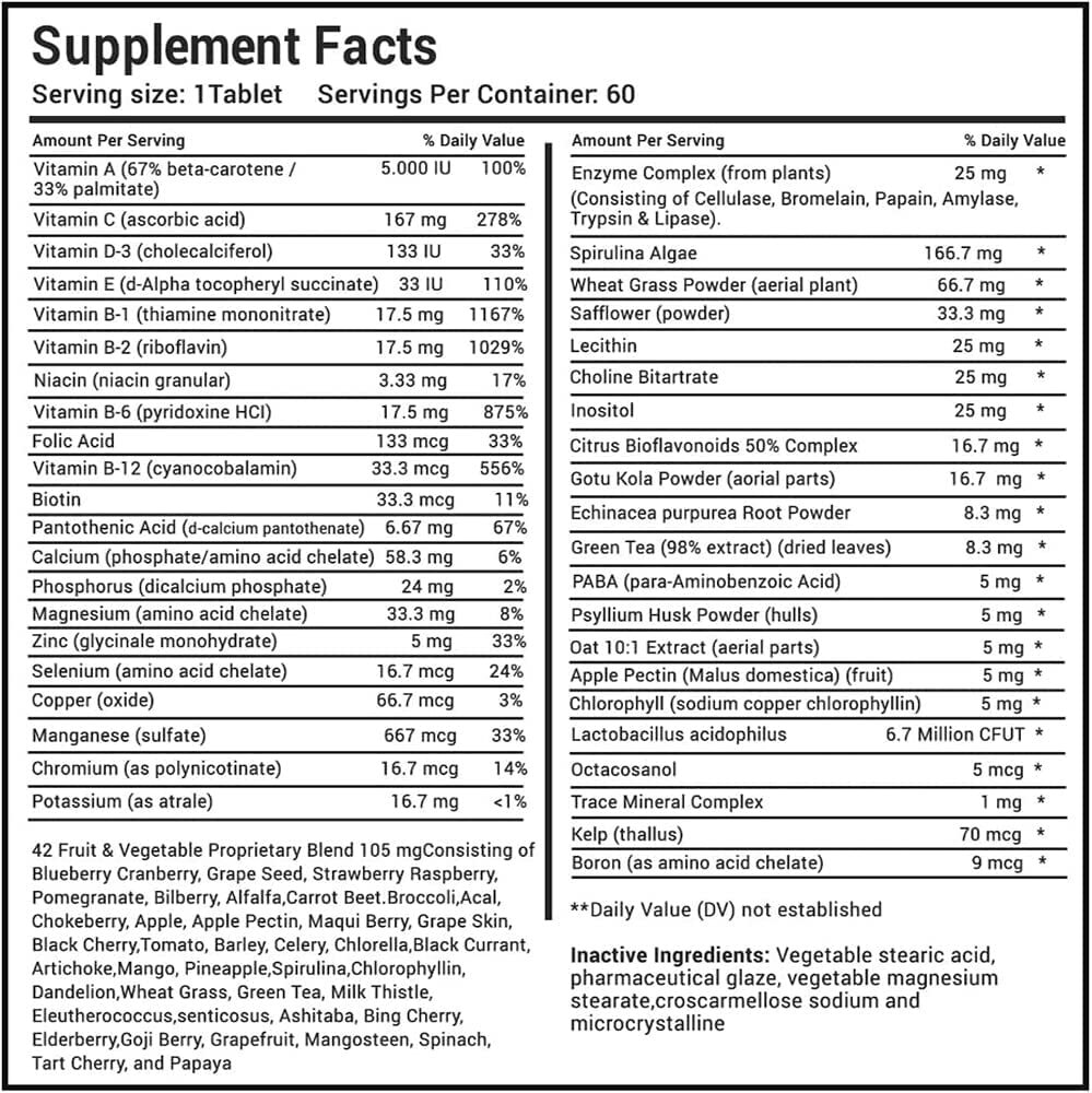 MultiVitamin MultiMineral for Men, Best Mens Vitamins with Probiotics Non-GMO