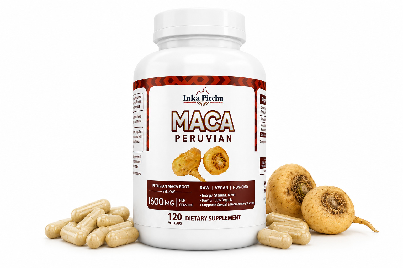 Maca Root Capsules 120 Count 1600mg Per Serving Energy & Stamina Support