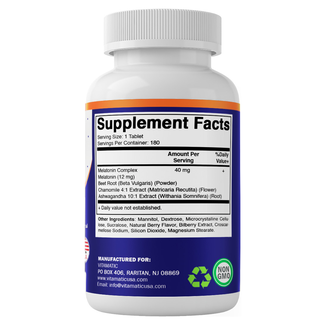 Vitamatic Fast Dissolve Melatonin Complex 40 mg – Natural Berry Flavor – 180 Tab